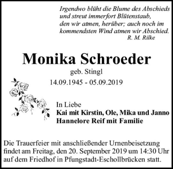 Traueranzeige von Monika Schröder von vrm-trauer