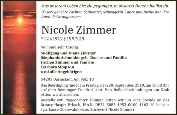 Traueranzeige von Nicole Zimmer von vrm-trauer