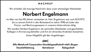 Traueranzeige von Norbert Engelmann von vrm-trauer