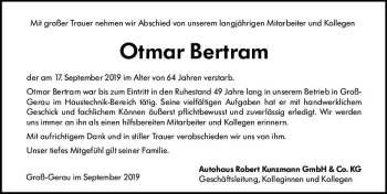 Traueranzeige von Otmar Bertram von vrm-trauer