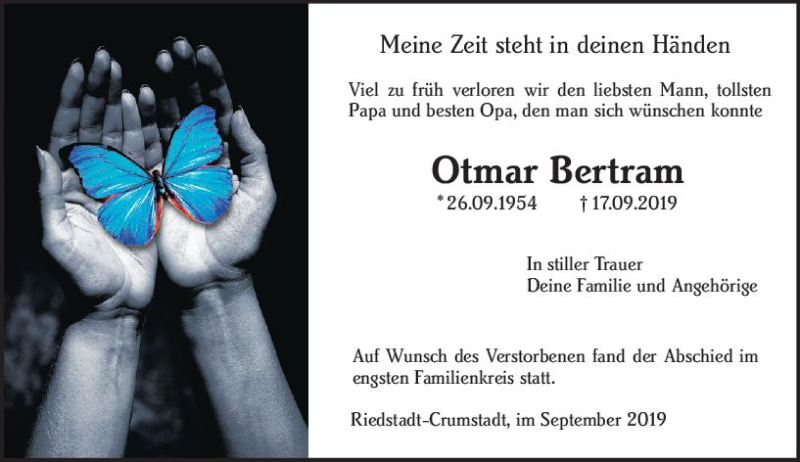  Traueranzeige für Otmar Bertram vom 21.09.2019 aus vrm-trauer