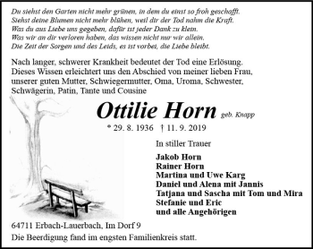 Traueranzeige von Ottilie Horn von vrm-trauer