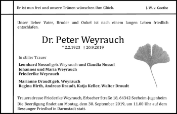 Traueranzeige von Peter Weyrauch von vrm-trauer