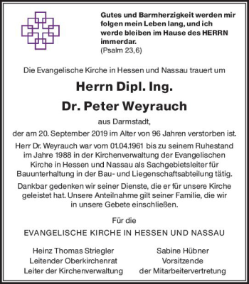 Traueranzeige von Peter Weyrauch von vrm-trauer