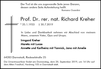 Traueranzeige von Richard Kreher von vrm-trauer