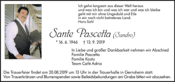 Traueranzeige von Sante Pascetta von vrm-trauer