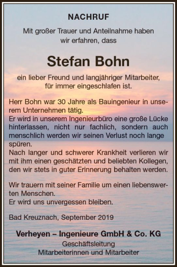 Traueranzeige von Stefan Bohn von vrm-trauer