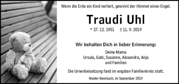 Traueranzeige von Traudi Uhl von vrm-trauer