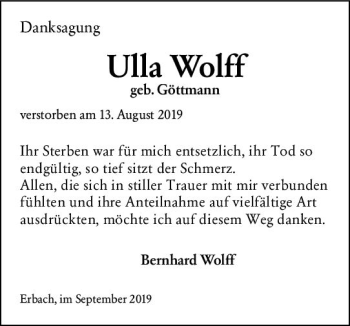 Traueranzeige von Ulla Wolff von vrm-trauer