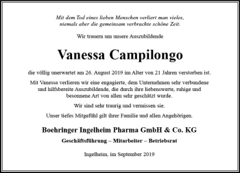 Traueranzeige von Vanessa Campilongo von vrm-trauer