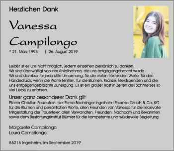 Traueranzeige von Vanessa Campilongo von vrm-trauer