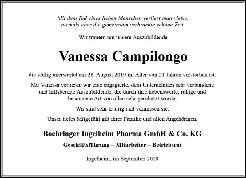  Traueranzeige für Vanessa Campilongo vom 04.09.2019 aus vrm-trauer