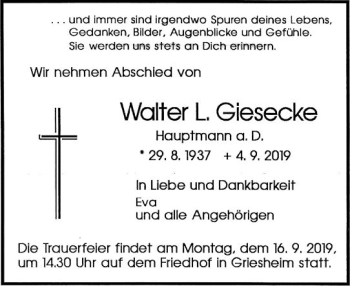 Traueranzeige von Walter L. Giesecke von vrm-trauer