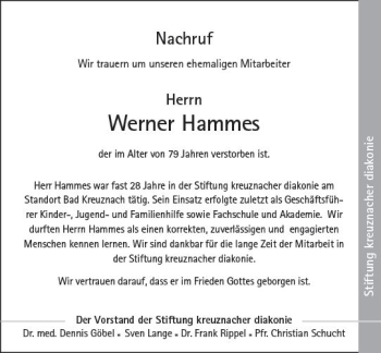 Traueranzeige von Werner Hammes von vrm-trauer