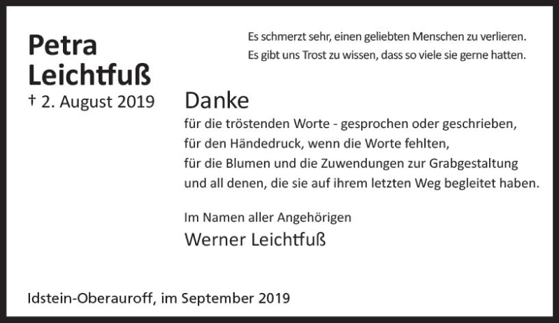  Traueranzeige für Werner Leichtfuß vom 07.09.2019 aus vrm-trauer
