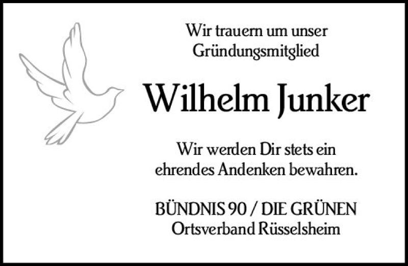  Traueranzeige für Wilhelm Junker vom 04.09.2019 aus vrm-trauer