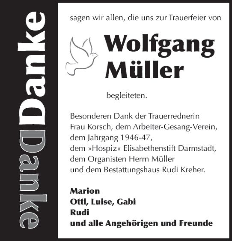  Traueranzeige für Wolfgang Müller vom 28.09.2019 aus vrm-trauer