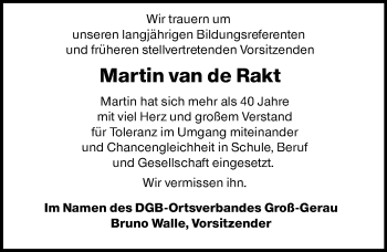 Traueranzeige von Martin van de Rakt 