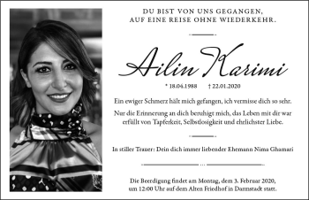 Traueranzeige von Ailin Karimi von vrm-trauer