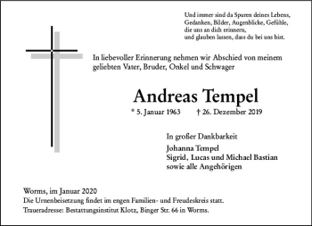 Traueranzeige von Andreas Tempel von vrm-trauer