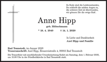 Traueranzeige von Anne Hipp von vrm-trauer