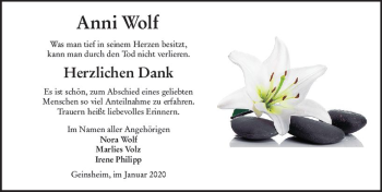 Traueranzeige von Anni Wolf von vrm-trauer