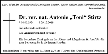 Traueranzeige von Antonie Stirtz von vrm-trauer