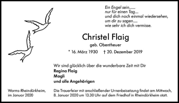 Traueranzeige von Christel Flaig von vrm-trauer