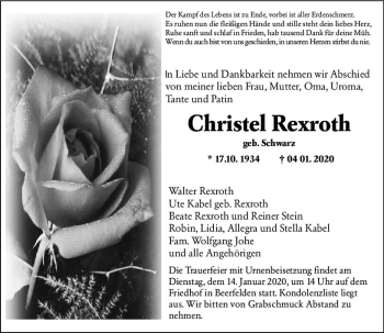 Traueranzeige von Christel Rexroth von vrm-trauer