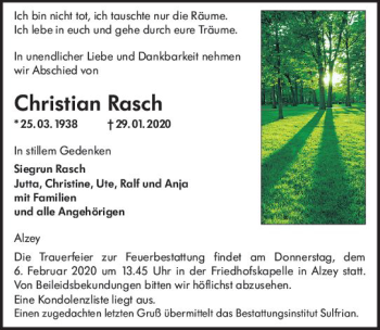 Traueranzeige von Christian Rasch von vrm-trauer