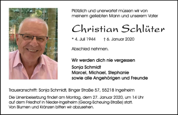 Traueranzeige von Christian Schlüter von vrm-trauer