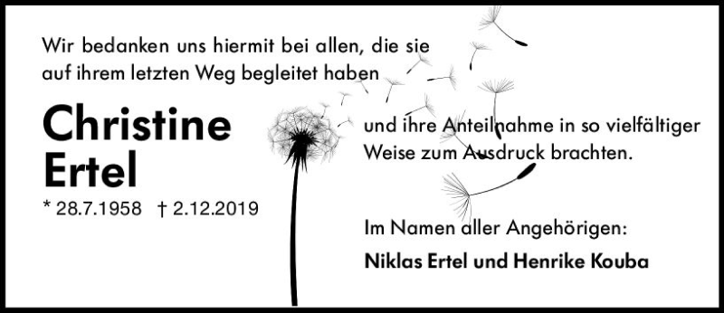  Traueranzeige für Christine Ertel vom 08.01.2020 aus vrm-trauer