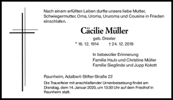 Traueranzeige von Cäcilie Müller von vrm-trauer