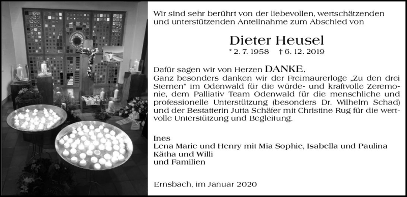  Traueranzeige für Dieter Heusel vom 11.01.2020 aus vrm-trauer