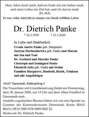 Traueranzeige von Dietrich Panke von vrm-trauer