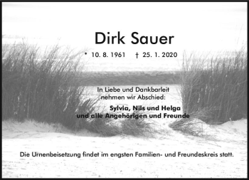 Traueranzeige von Dirk Sauer von vrm-trauer