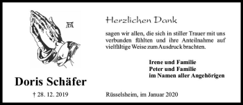 Traueranzeige von Doris Schäfer von vrm-trauer