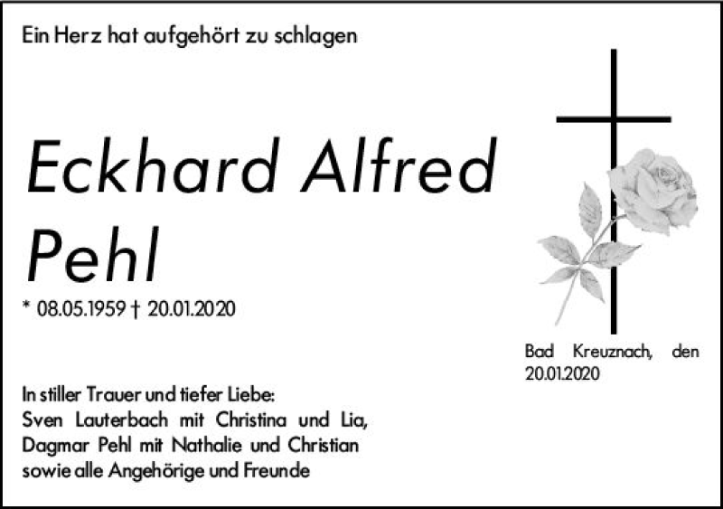  Traueranzeige für Eckhard Alfred Pehl vom 01.02.2020 aus vrm-trauer