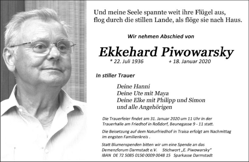  Traueranzeige für Ekkehard Piwowarsky vom 25.01.2020 aus vrm-trauer