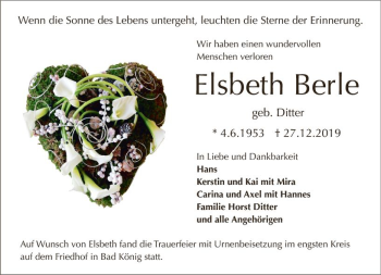 Traueranzeige von Elsbeth Berle von vrm-trauer