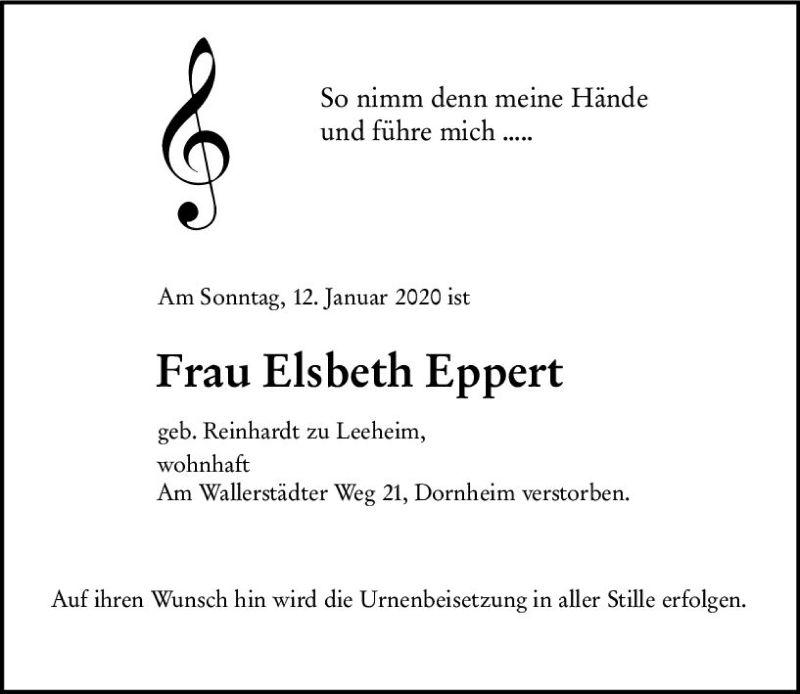  Traueranzeige für Elsbeth Eppert vom 14.01.2020 aus vrm-trauer
