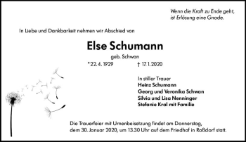 Traueranzeige von Else Schumann von vrm-trauer