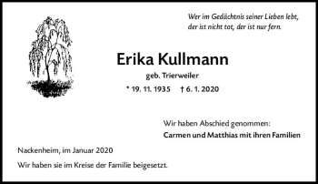 Traueranzeige von Erika Kullmann von vrm-trauer