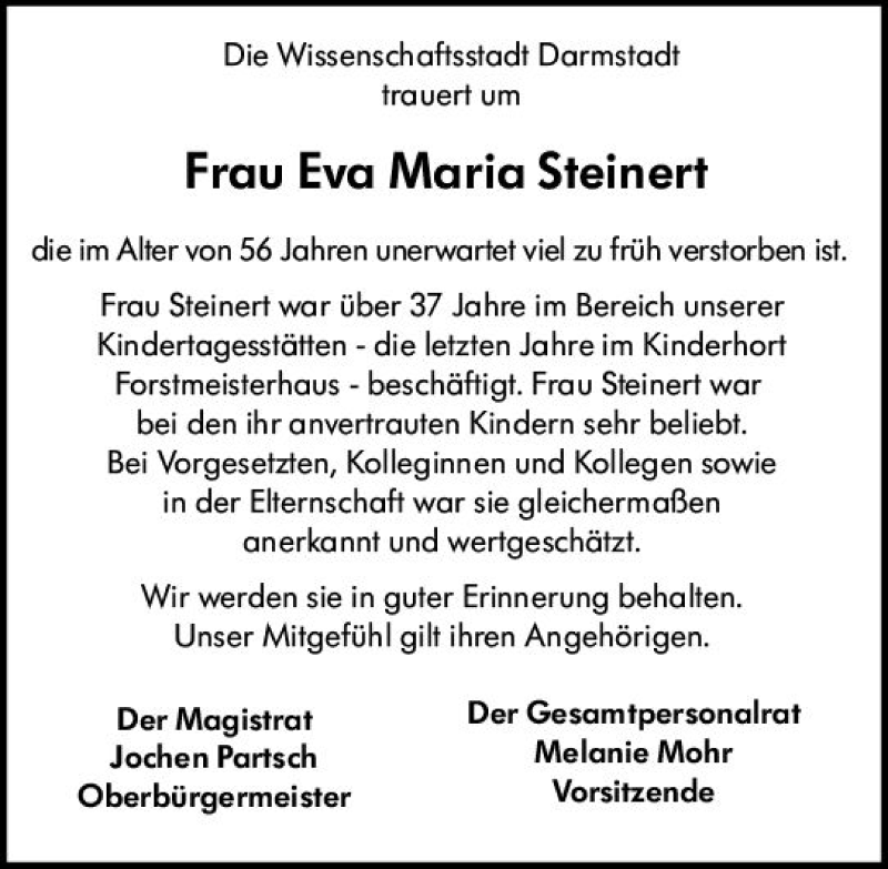  Traueranzeige für Eva Maria Steinert vom 18.01.2020 aus vrm-trauer