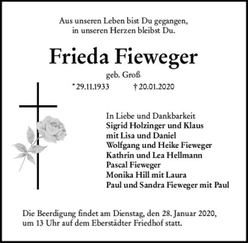 Traueranzeige von Frieda Fieweger von vrm-trauer