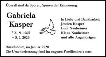 Traueranzeige von Gabriela Kasper von vrm-trauer