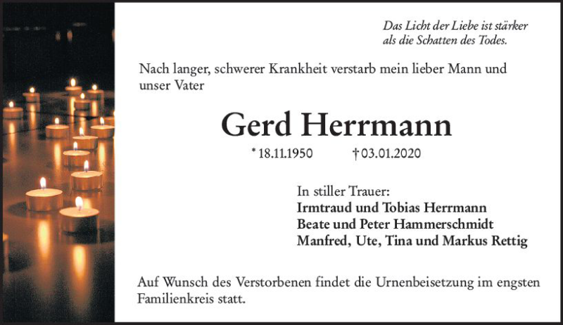  Traueranzeige für Gerd Herrmann vom 18.01.2020 aus vrm-trauer
