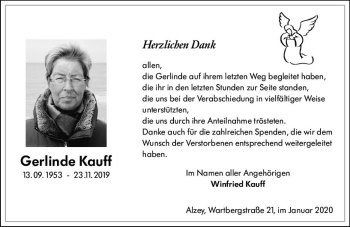 Traueranzeige von Gerlinde Kauff von vrm-trauer