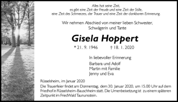 Traueranzeige von Gisela Hoppert von vrm-trauer