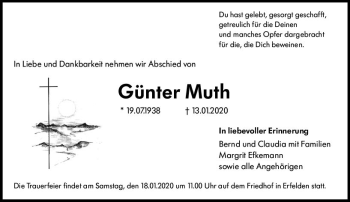 Traueranzeige von Günter Muth von vrm-trauer